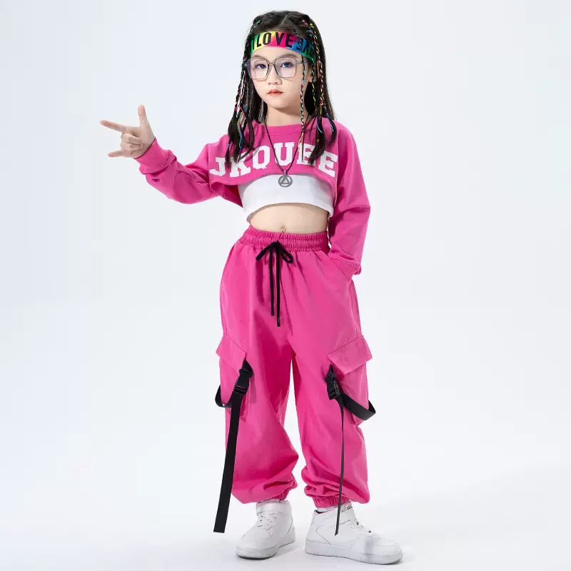 女童爵士舞演出服女孩高腰露脐时尚套装儿童洋气走秀影楼摄影服装