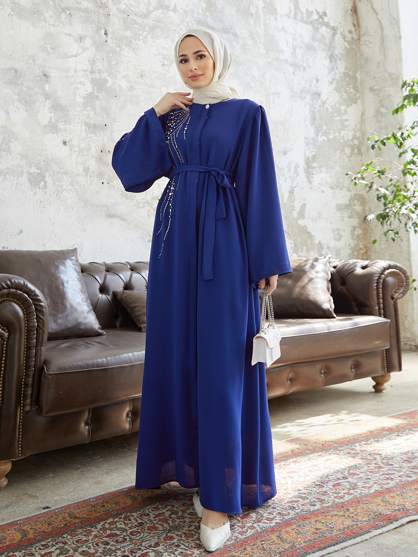 Quality Production Muslim Middle Eastern Women's Clothing Turkish Dubai Heavy Beaded And Rhinestone Long Robe_ecoleips.com