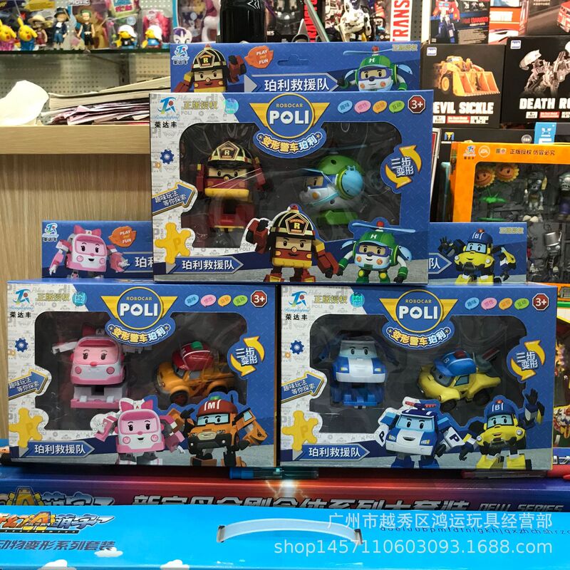 Rongda Feng Peli rescue team POLI deformation police car Peli toy fun inertia puzzle Interactive children gift box