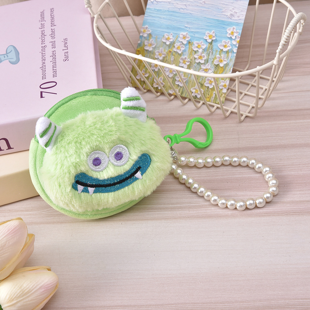 Bolso de cambio, bolso de peluche moderno, bolso de perla portátil compacto, bolso de almacenamiento de chicas, dibujos animados lindos