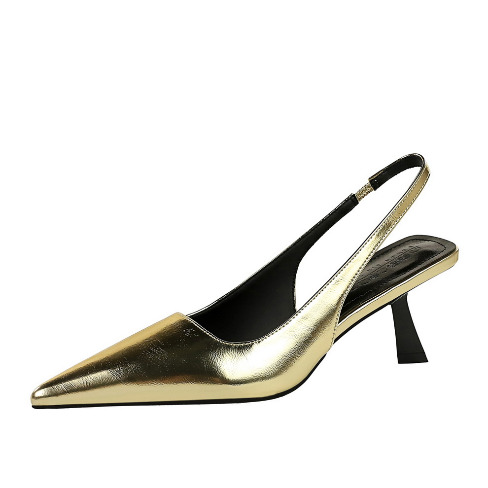070-10 Retro Style Fashion Hollow Back Strap Women's Shoes Shallow Mouth Pointed High Heels Back Hollow High Heels Single Shoes