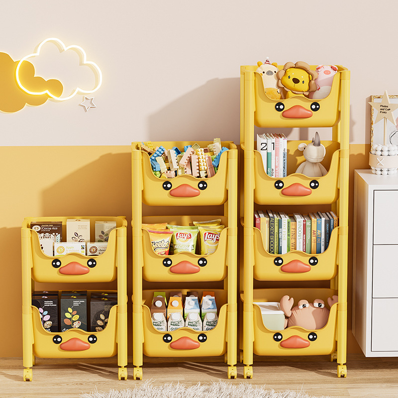 Pequeño pato amarillo estante de almacenamiento de juguetes para niños piso multi-capa hogar bebé almacenamiento estante de juguete clasificación simple caja de almacenamiento