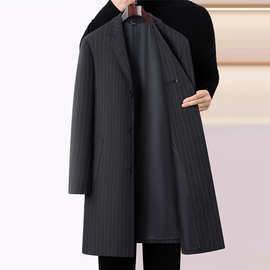 专柜品牌春秋男士风衣条纹西装领外套显高职业中青年男中长款西服