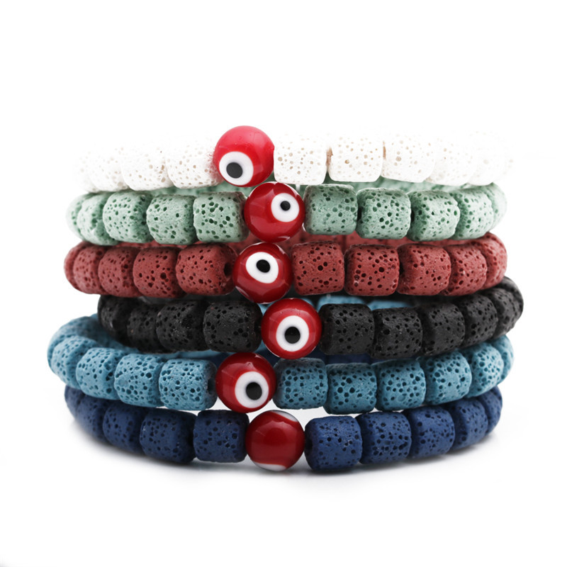 19g Weight No Inlaid Inlay Material Bracelets Classification Housewarming, Anniversary, Business, Wedding, Travel, Birthday, Festival Occasion Devil'S Eye Pattern Unisex Gender Fashion Style Dark Blue, White, Red, Green, Blue, Black Color Volcanic Stone Bracelet 1