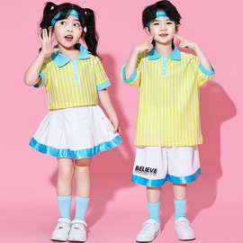 六一儿童表演服装幼儿园彩虹拼色小学生运动会开幕式啦啦队演出服