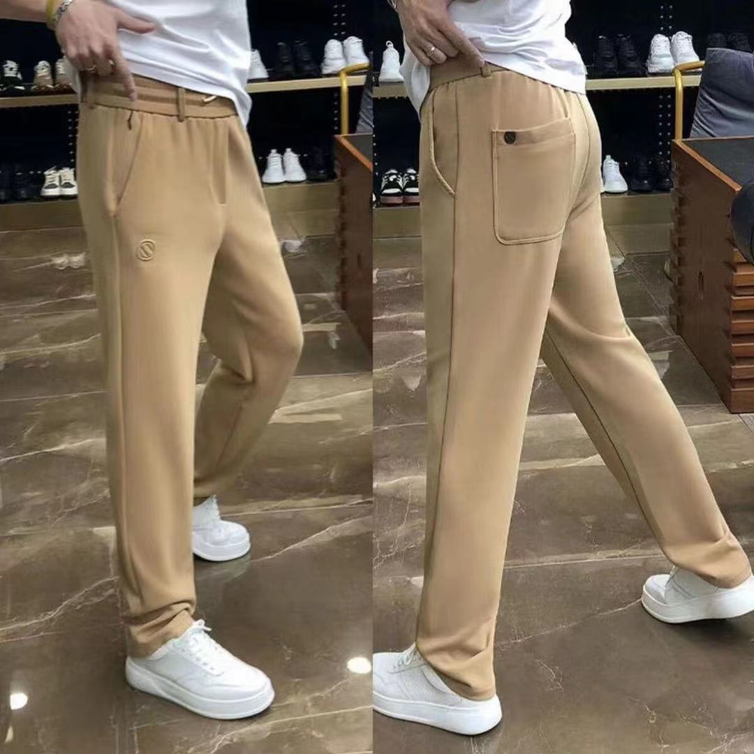 Autumn and Winter New Copper Ammonia Fiber Casual Pants for Men, Korean Style, Simple High-Elastic Straight-Leg Pants, Soft and Comfortable Wide-Leg Trousers