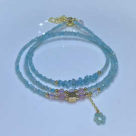 14k包金 天然切面天河石配透磷辉石碎石多层三圈 手链手串 手饰