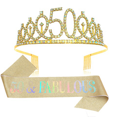 50歲七彩色金粉綬帶皇冠套裝生日聚會皇冠肩帶女孩公主派對套裝
