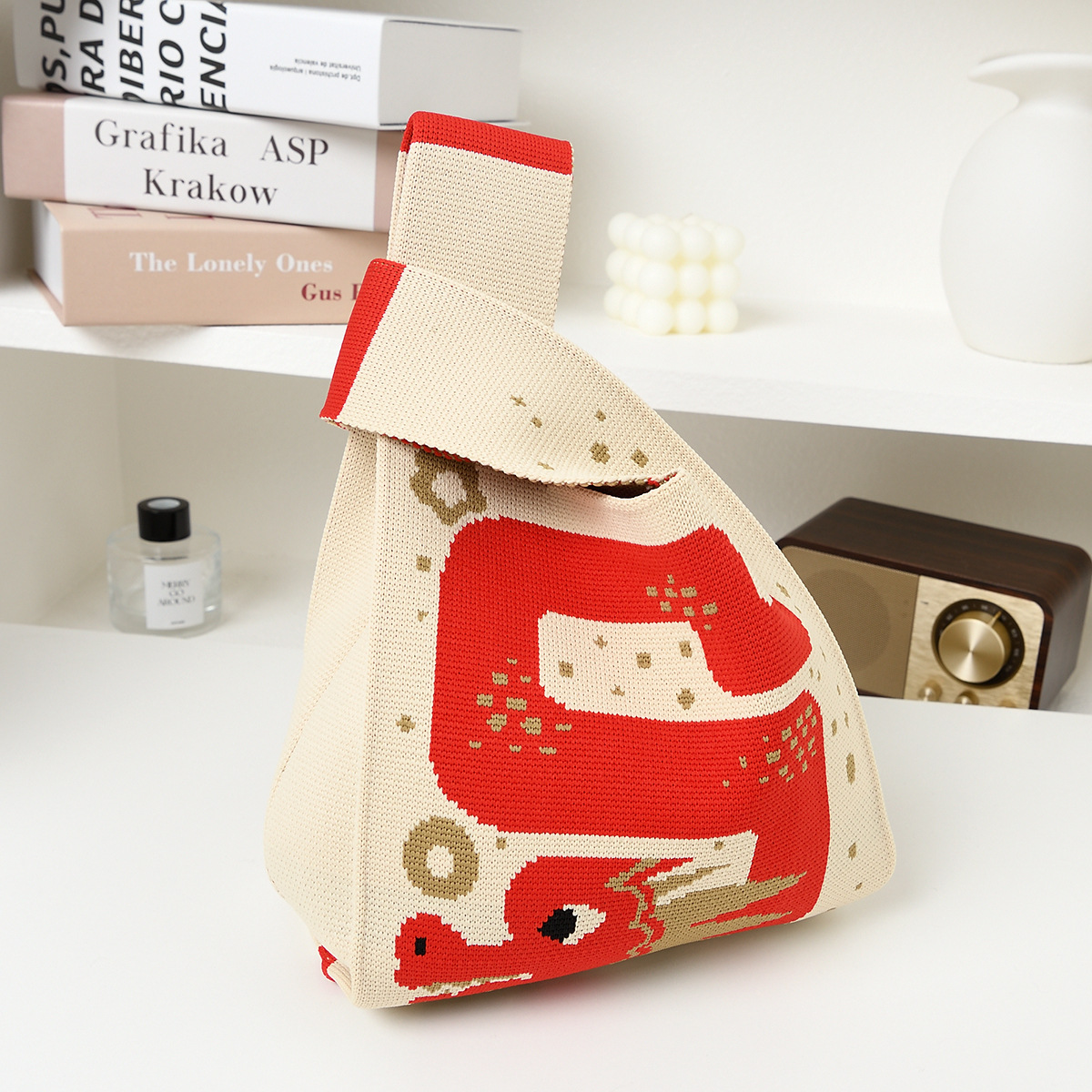 Die Loong Lucky New Year Geschenk gestrickte weibliche koreanische Version vielseitige Straße rote Handtasche Achselhöhle Einkaufstasche_voghion.com