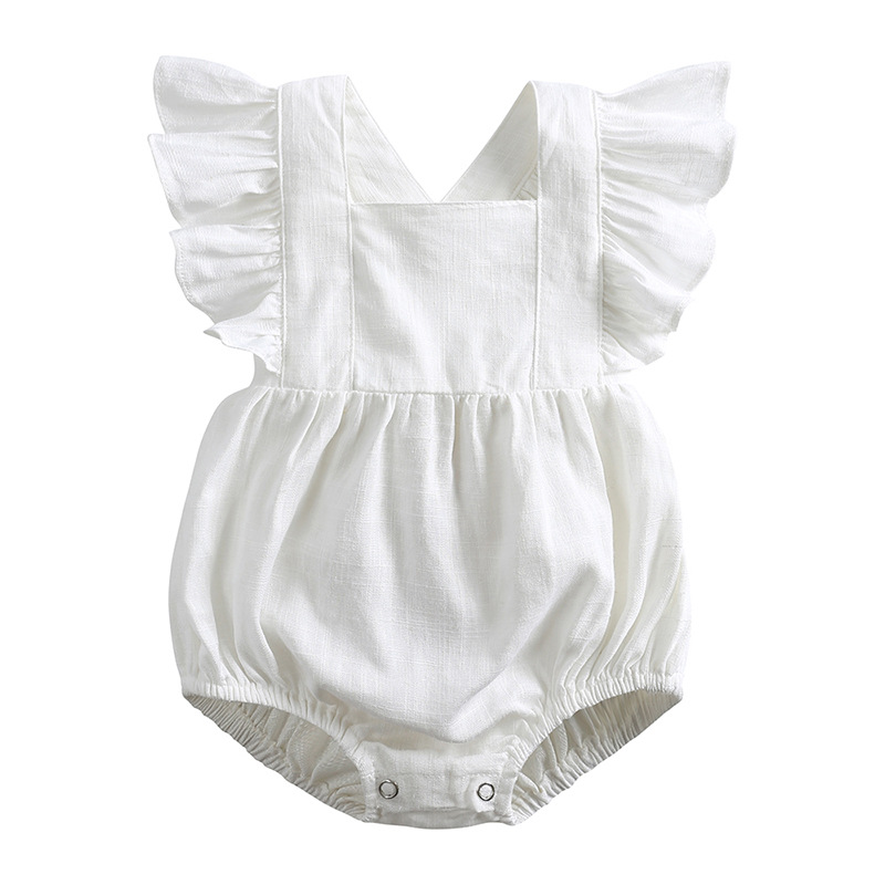Basic Solid Color Cotton And Linen Baby Rompers display picture 2