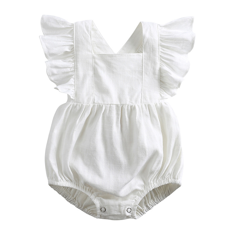 Cotton and Linen Fabric Type Basic Solid Color Cotton And Linen Baby Rompers