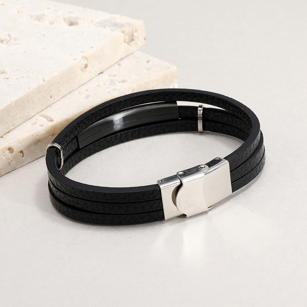 Daily Occasion Pu Leather Material Fashion Square Pu Leather Patchwork Men'S Bangle Men Cord & Leather Bracelets