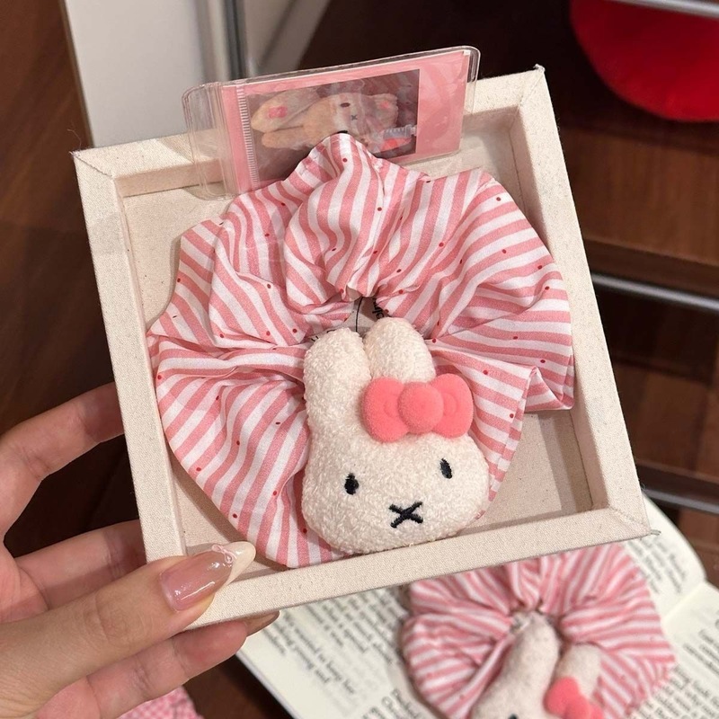卡通蓝色毛绒戴眼镜米菲兔发圈马尾KT猫少女大肠圈甜美丸子头发绳|undefined