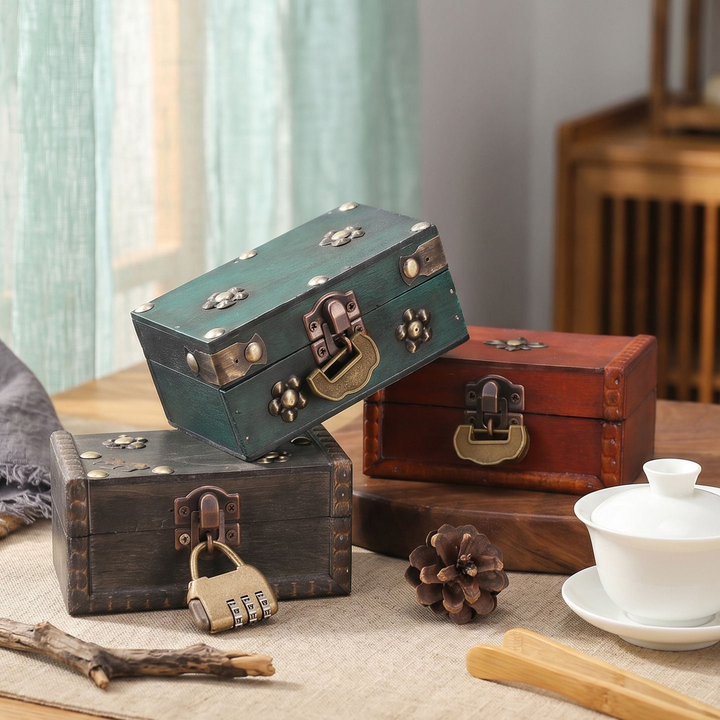 Universal retro wooden storage box walnut