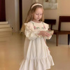 Spring dress, lace small princess costume, with embroidery, french style, lace dress, puff sleeves