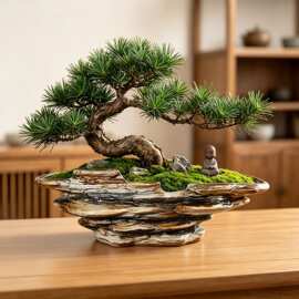 层岩纹理长方盆景盆 罗汉松临水桩专用盆户外室内绿植盆栽盆直供