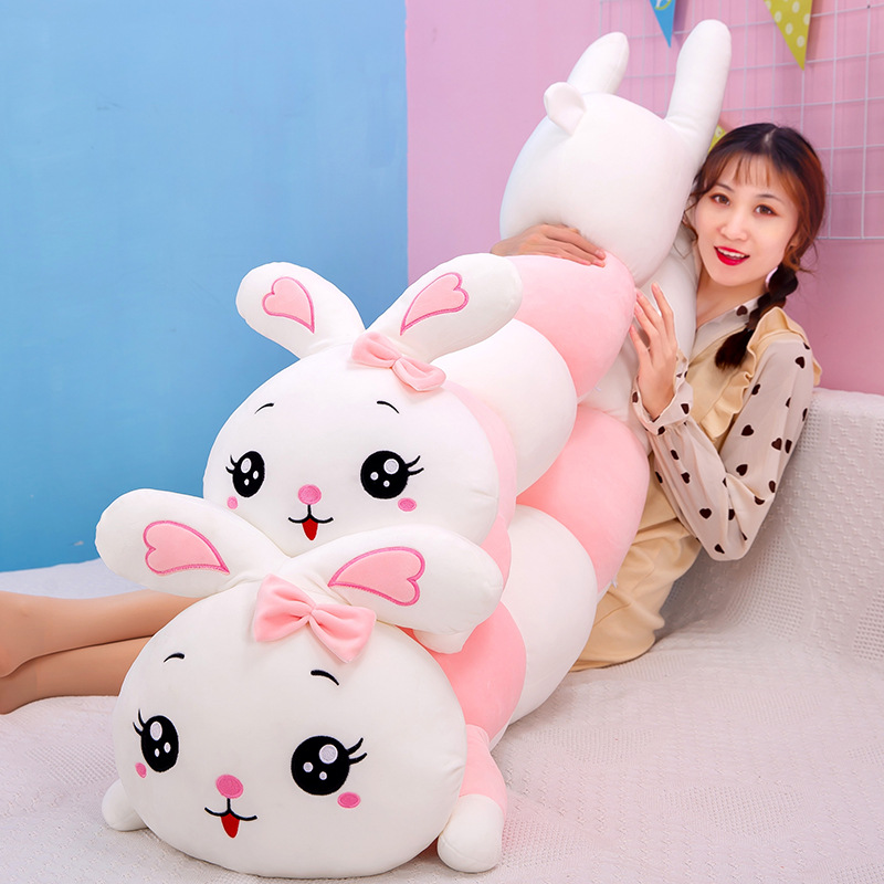 Fábrica al por mayor rayas acostado conejo de peluche de juguete lindo dormir muñeca de los niños ragdoll conejo almohada larga hembra
