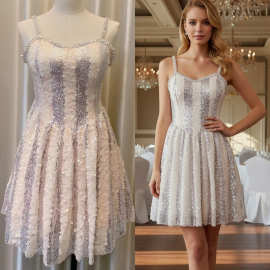 气质名媛重工吊带连衣裙女夏季2026新款亮闪闪蓬蓬短裙蕾丝公主裙