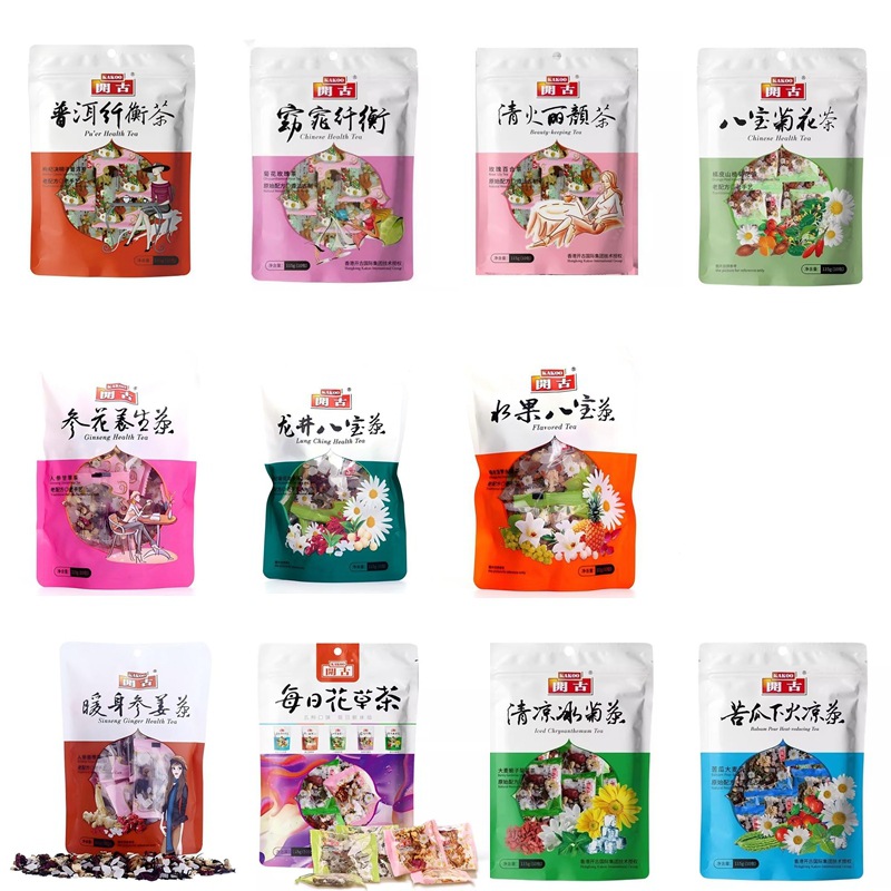 Kai Gu Eight Treasures Tea: Refreshing Ice Chrysanthemum, Jasmine, Goji Berry, Ice Sugar, Gardenia Combination Bagged Tea for Health and Beauty