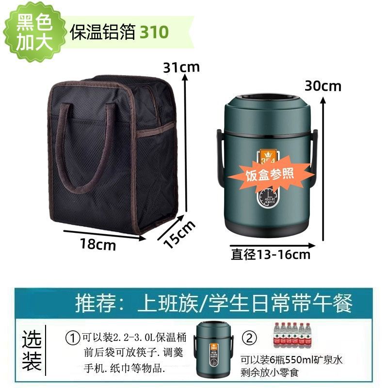 Bolsa de almuerzo, bolsa de aislamiento térmico, bolsa de mano cilíndrica redonda para trabajar con aluminio de almuerzo grueso, bolsa de comidas instantáneas grande y de alto valor.