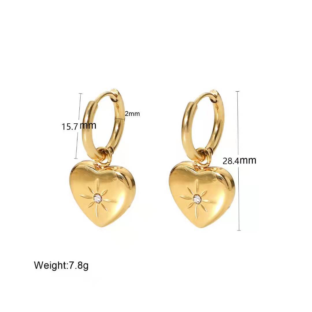 Pendientes Colgantes De Circonita Con Incrustaciones De Acero De Titanio En Forma De Corazón De Moda 1 Par display picture 1