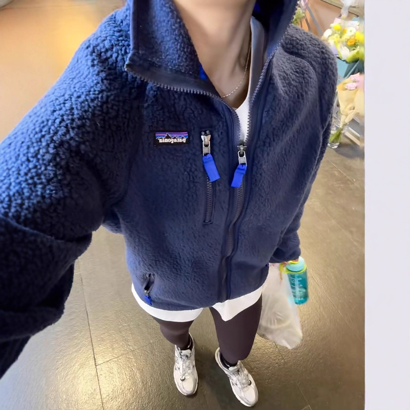 Outdoor Pata Bata Retro Pile Fleece Lamb Wool Men's Warm Cardigan Stand Collar Zipper Jacket