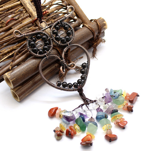 Foreign Trade Jewelry Wholesale Natural Colorful Crystal Bronze Owl Car Hanging Aventurine Crystal Keychain