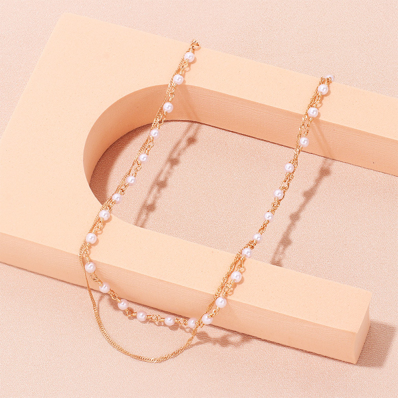 Elegant Geometric Alloy Plating Artificial Pearls Layered Necklaces