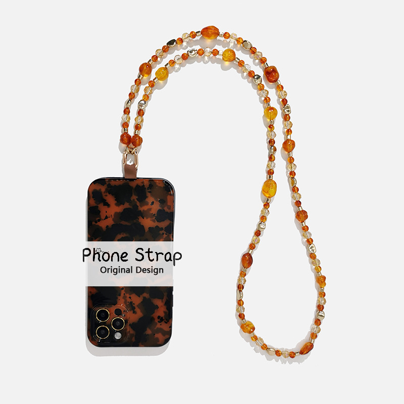 European And American Retro Irregular Tortoise Shell Small Stone Beaded Mobile Phone Chain Long Crossbody Halter Mobile Phone Lanyard Pendant