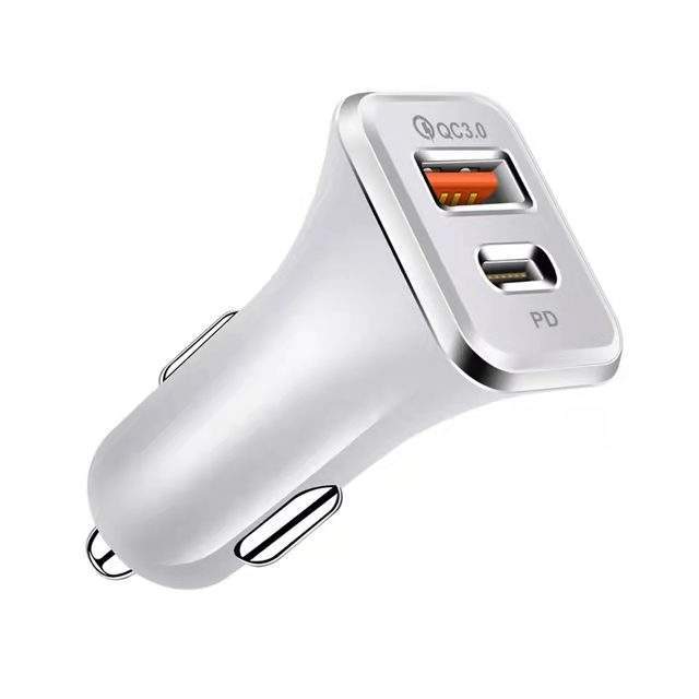 Chezai – PD+QC3.0 Car Mobil şarj cihazları - c072-edged-pdqc30-white-38w-opp-bag