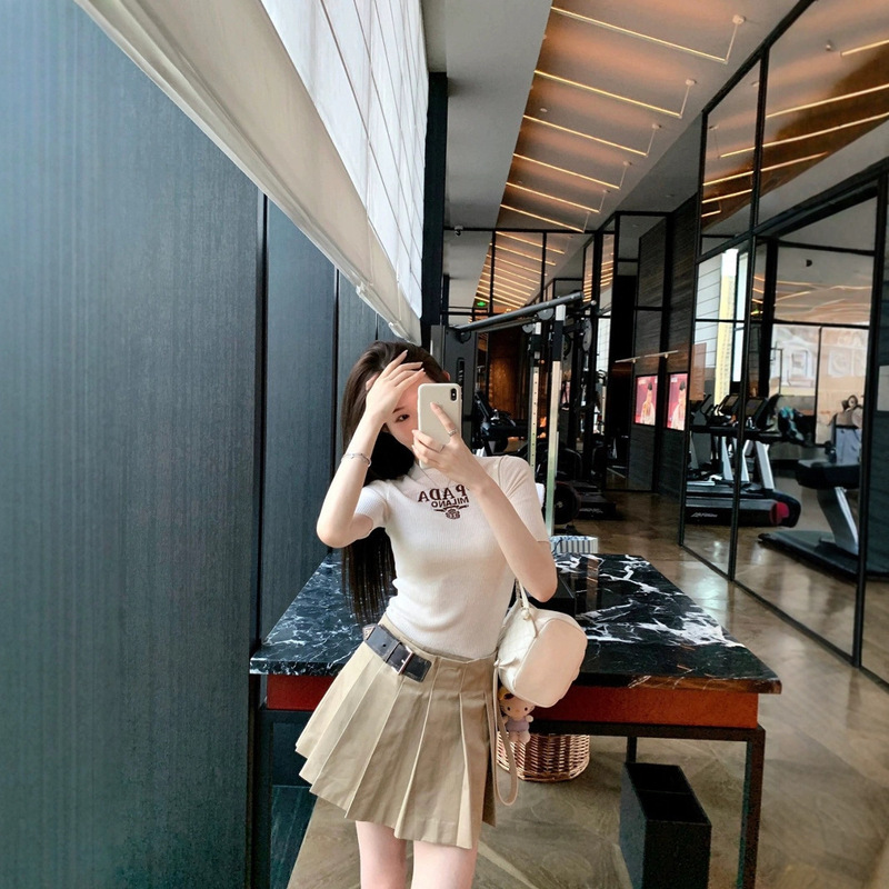 New Model Launched Pjia Nanyou High Version 25 Years Summer Wool Chest Letter Logo Jacquard Slim Round Neck T-Shirt for Women