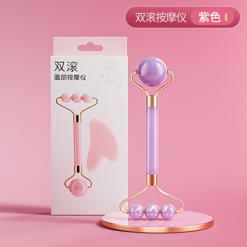 Nuevo rodillo de doble cabeza masaje facial no jade ojo facial levantamiento de masaje apretado conjunto de herramientas de belleza