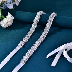 優拉潘跨境新娘腰帶奢華水鑽婚紗禮服腰飾細手縫腰封印度絲S143