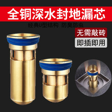 全铜深水封地漏防臭芯黄铜U型存水弯结构40管50管75管通用轻奢