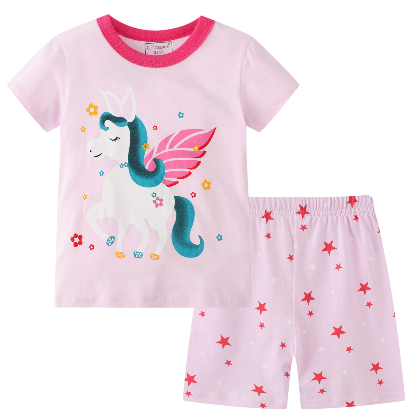 Gold treasure童装|2021条纹纯棉女童套装中小童装批发儿童T恤|ms