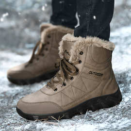 冬季英伦风男鞋高帮登山鞋防滑厚底加绒保暖东北雪地靴户外运动鞋