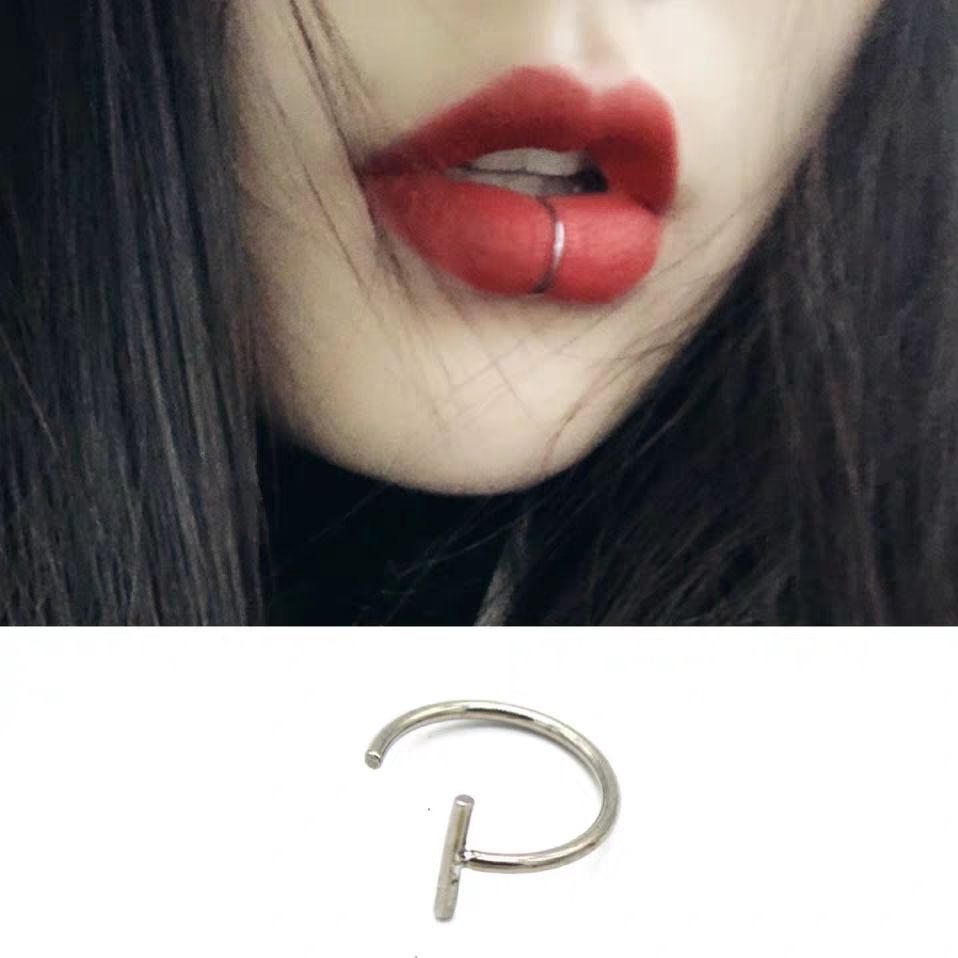 European and American simple and personalized no-hole fake lip nail lip clip lip ring Japanese and Korean Harajuku style nightclub disco lip ring nose ring clip for women