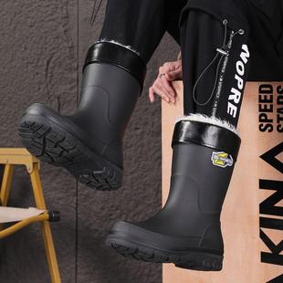 Men's Rain Boots Solid Color Non-Slip Men's Warm Low-Cut Fashion Mid-Cut Boots Plus Velvet Waterproof Rain Boots High-Cut