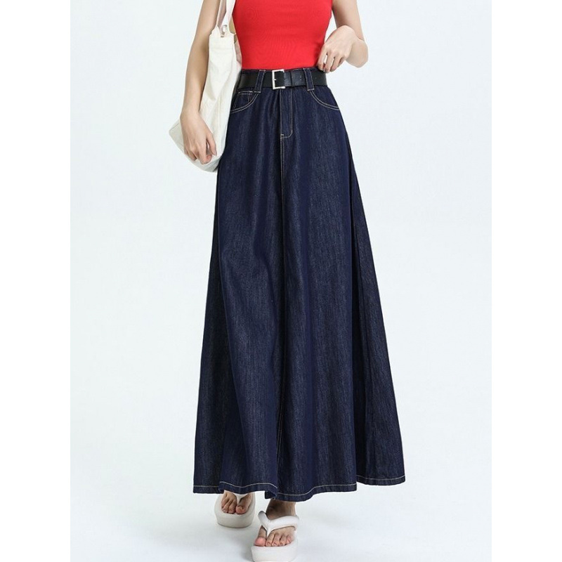 Vintage High-End Denim Semi-Body Skirt for Women Spring and Autumn Plus Size to Ankle Original Deep Blue Long Dress