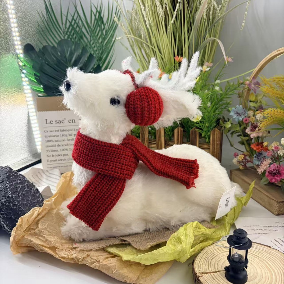 Oreo rojo envoltura cuello manta blanca de ciervo artesanía decoración navideña decoración de tiendas de hogares en línea al por mayor