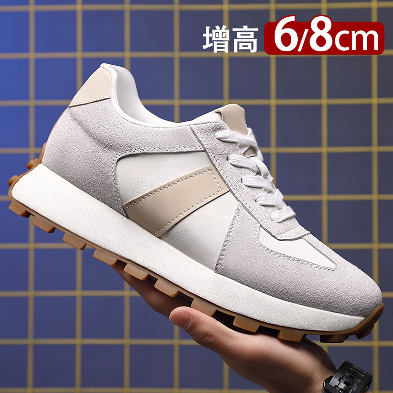8cm Inner Height Increasing Sneakers Men's Breathable Sports and Leisure Shoes Low Heel Genuine Cowhide Invisible Height Increasing Dad Shoes for Men