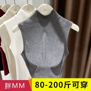 大码磨毛德绒无袖背心女裝胖mm春秋新款半高领保暖内搭t恤打底衫