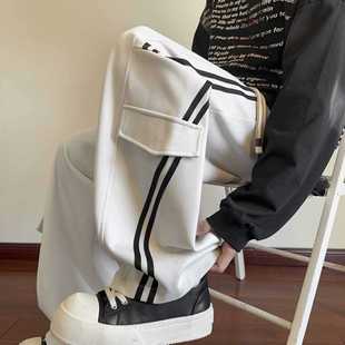 Striped Color-Block Cargo Pants Men Spring Trendy American Straight-Leg Sports Sweatpants Trendy Loose Wide-Leg Casual Pants