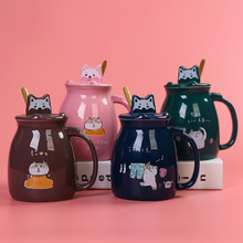 網紅可愛創意水杯日式休閑貓咪馬克陶瓷帶蓋勺情侶家用咖啡牛奶杯