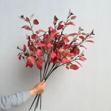 新款仿真秋色桦树叶 秋色凌霄叶 样板间橱窗装饰家居软装花艺枯枝