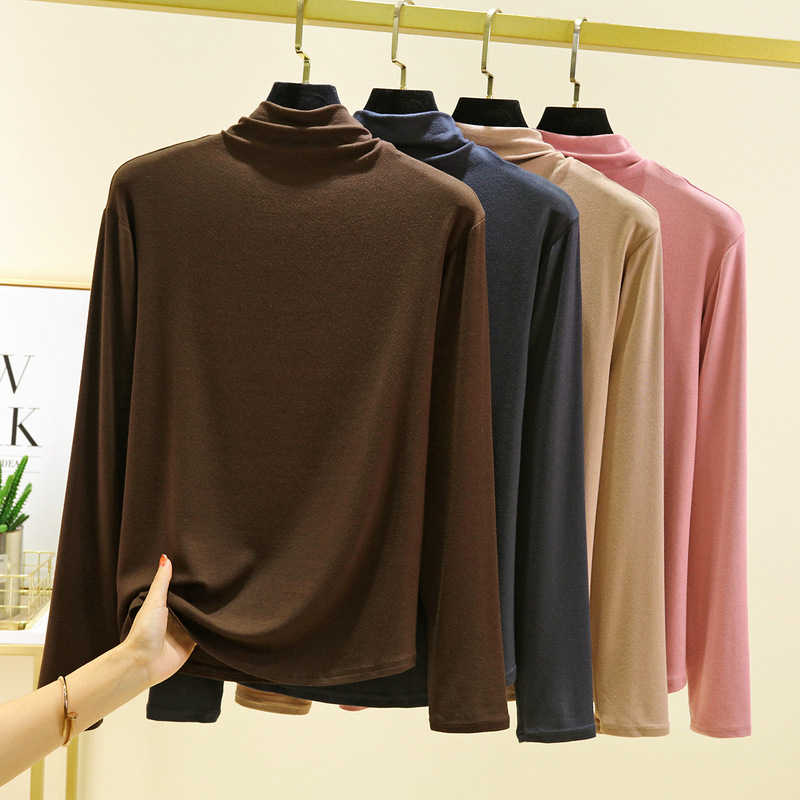 Modal solid color turtleneck bottoming shirt women's autumn inner solid color long sleeve T-shirt plus size slimming casual all-matching top Modal solid color turtleneck bottoming shirt women's autumn inner solid color long sleeve T-shirt plus size slimming casual all-matching top