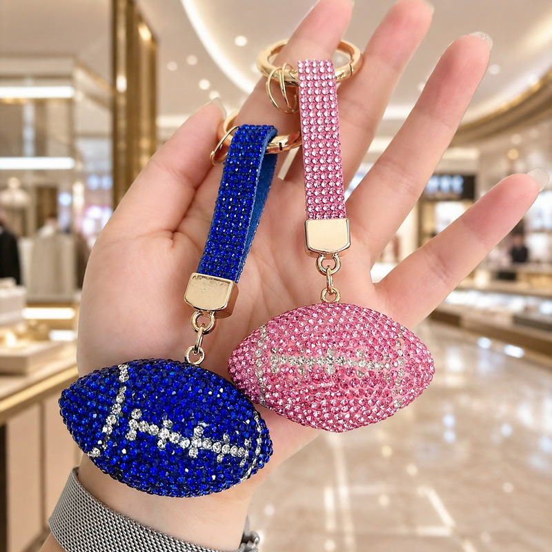 Cross-Border Full Diamond Rugby Keychain, Light Luxury Clay Diamond-Encrusted 3D Pendant, Korean Style Bag Decoration Accessory