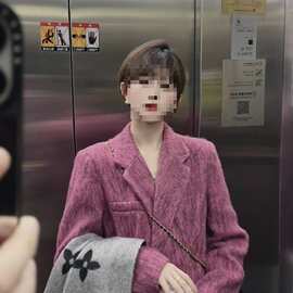 今年流行小香风毛呢外套女冬新款西装感红色斗篷呢子风衣大衣