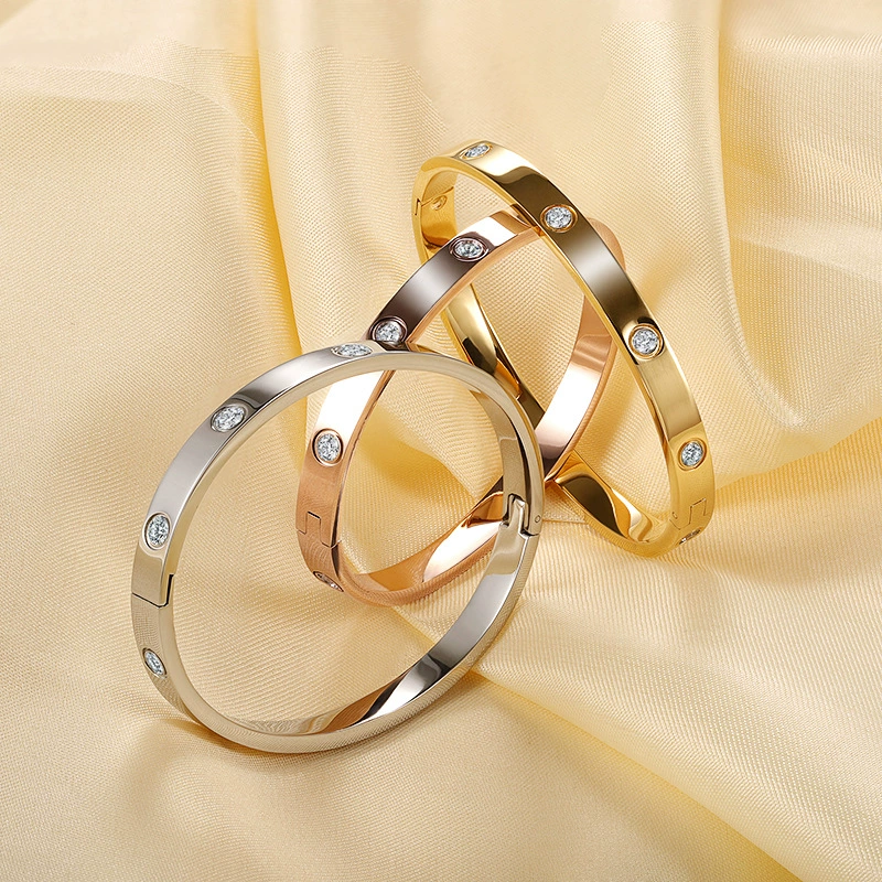 Браслет из нержавеющей стали с покрытием розовым 18K, европейский стиль, индивидуальная модная аксессуара