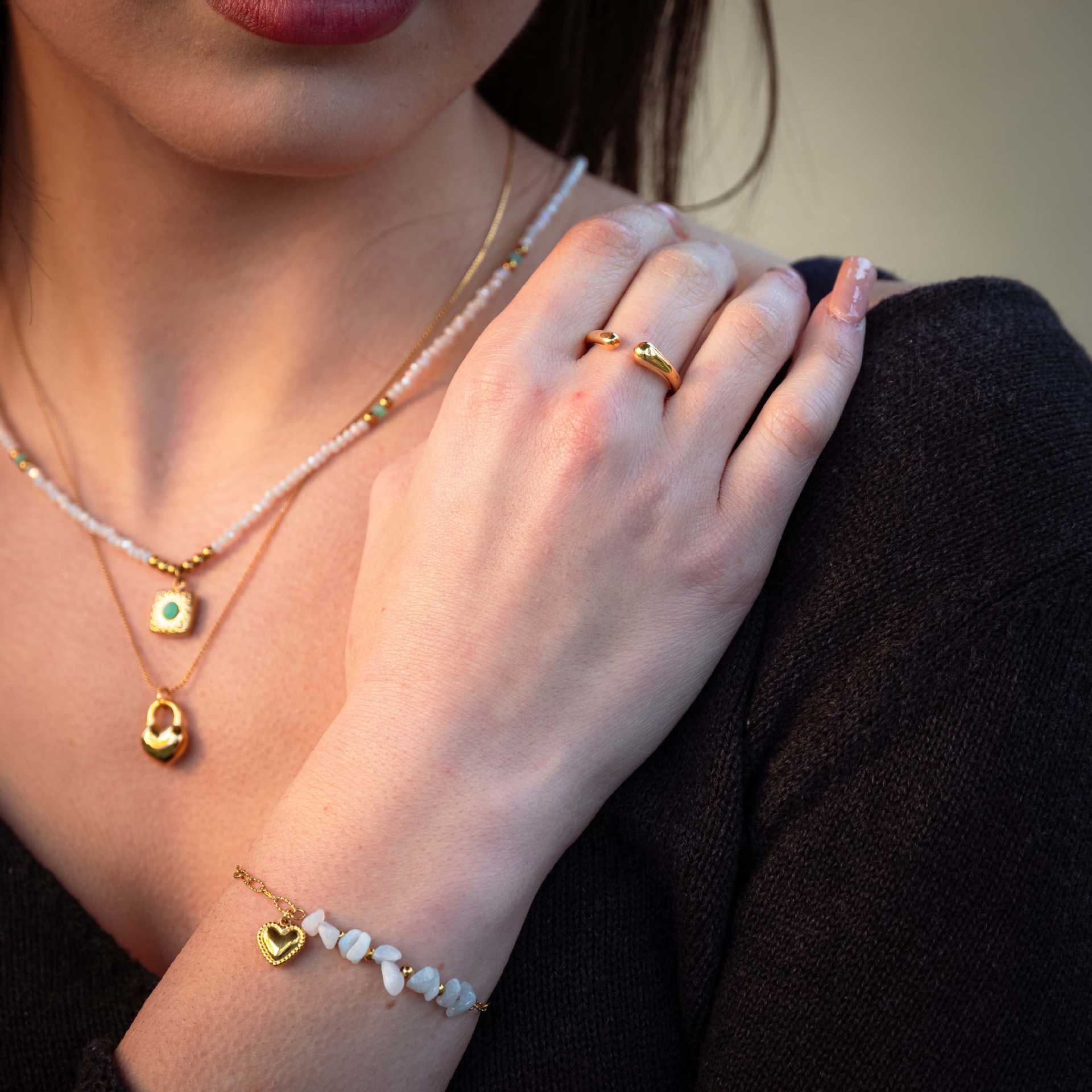 5g Weight Wholesale Jewelry Simple Style Classic Style Heart Shape 304 Stainless Steel Natural Stone Natural Stone Plating Rings Bracelets Necklace